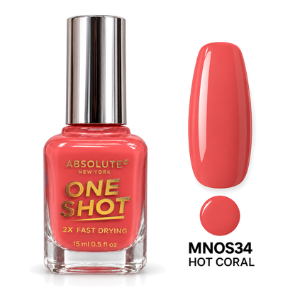 Absolute New York One Shot Hot Coral (MNOS34) nail polish, 15 mL