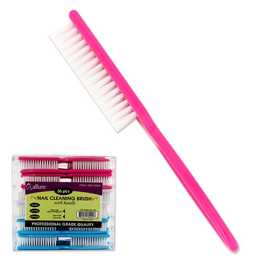 Allure nail cleaning brushes with handles in assorted colors, model 3BN-30404