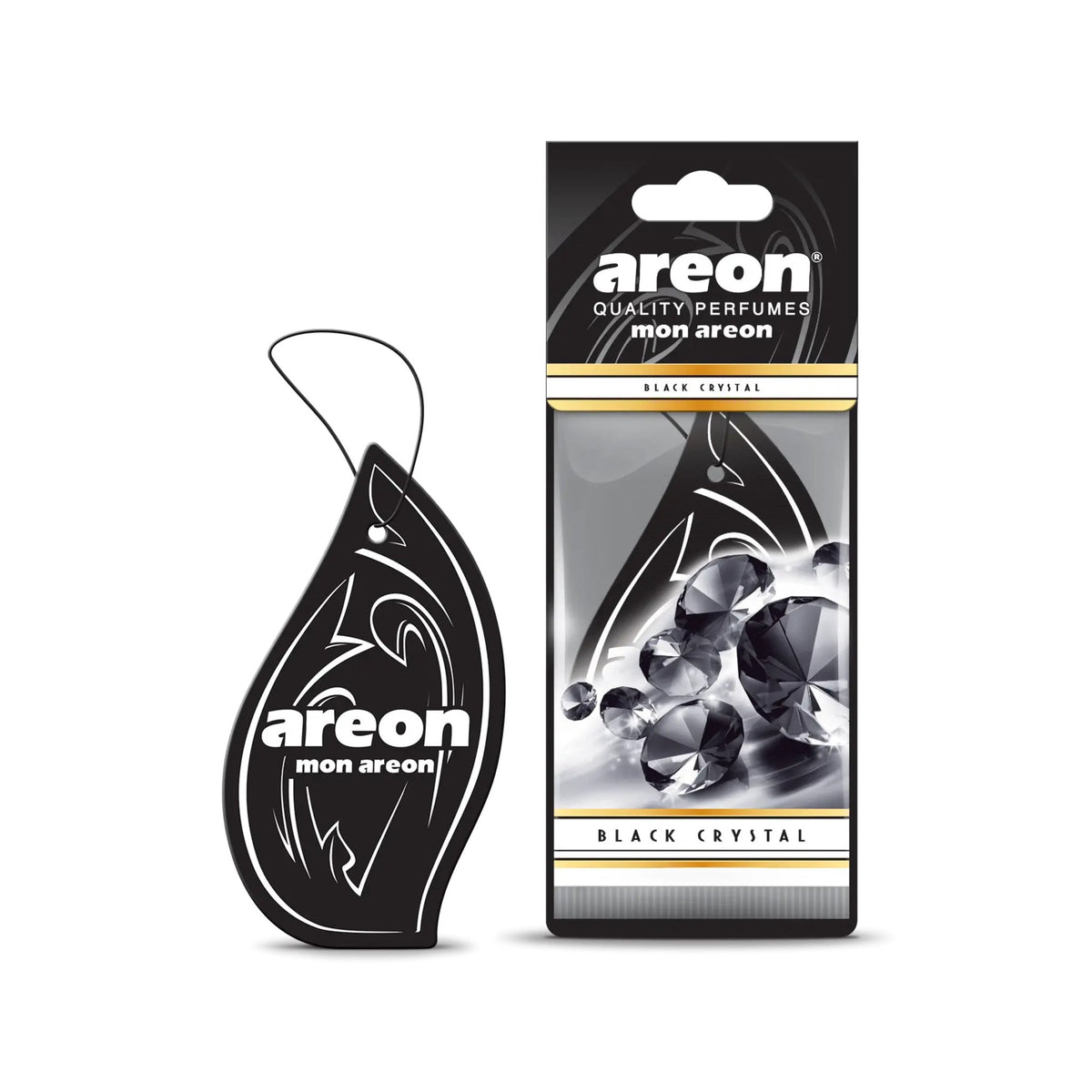 Areon Mon Black Crystal MA23 hanging car air freshener package and scented card