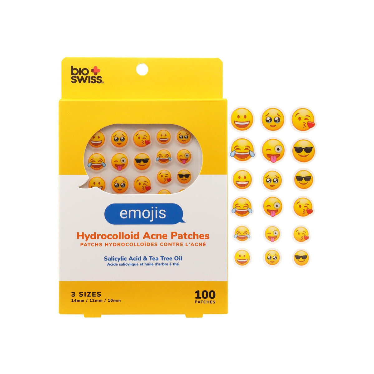 Bio Swiss Emojis Hydrocolloid Acne Patches 100 Count packaging