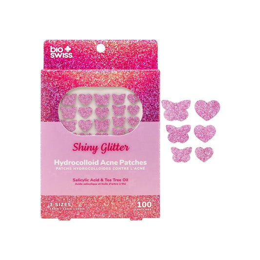 Bio Swiss Shiny Glitter Hydrocolloid Acne Patches 100 Count packaging