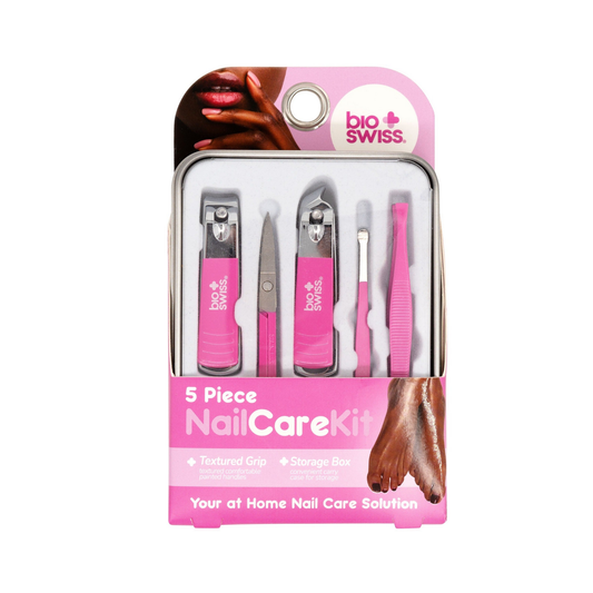 BioSwiss 5-piece nail care kit with storage box in pink, item 1566P