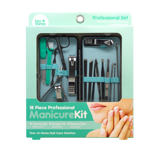 BioSwiss 18-piece professional manicure kit in aqua, item 3029B