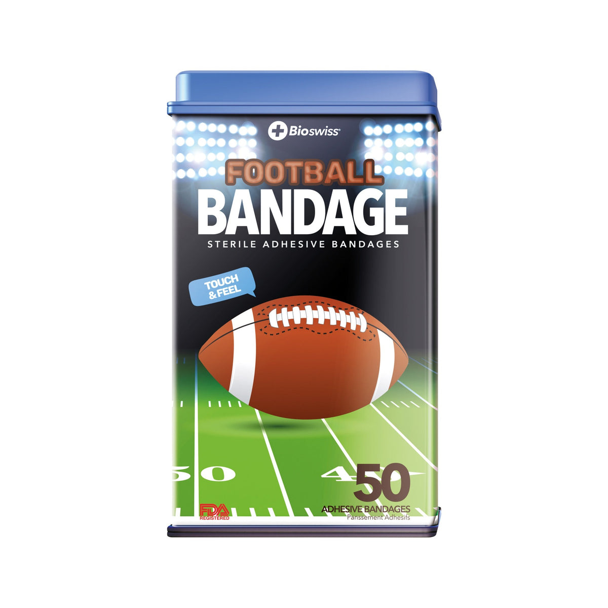 BioSwiss football-shaped sterile adhesive bandages, 50 count, item AM1088