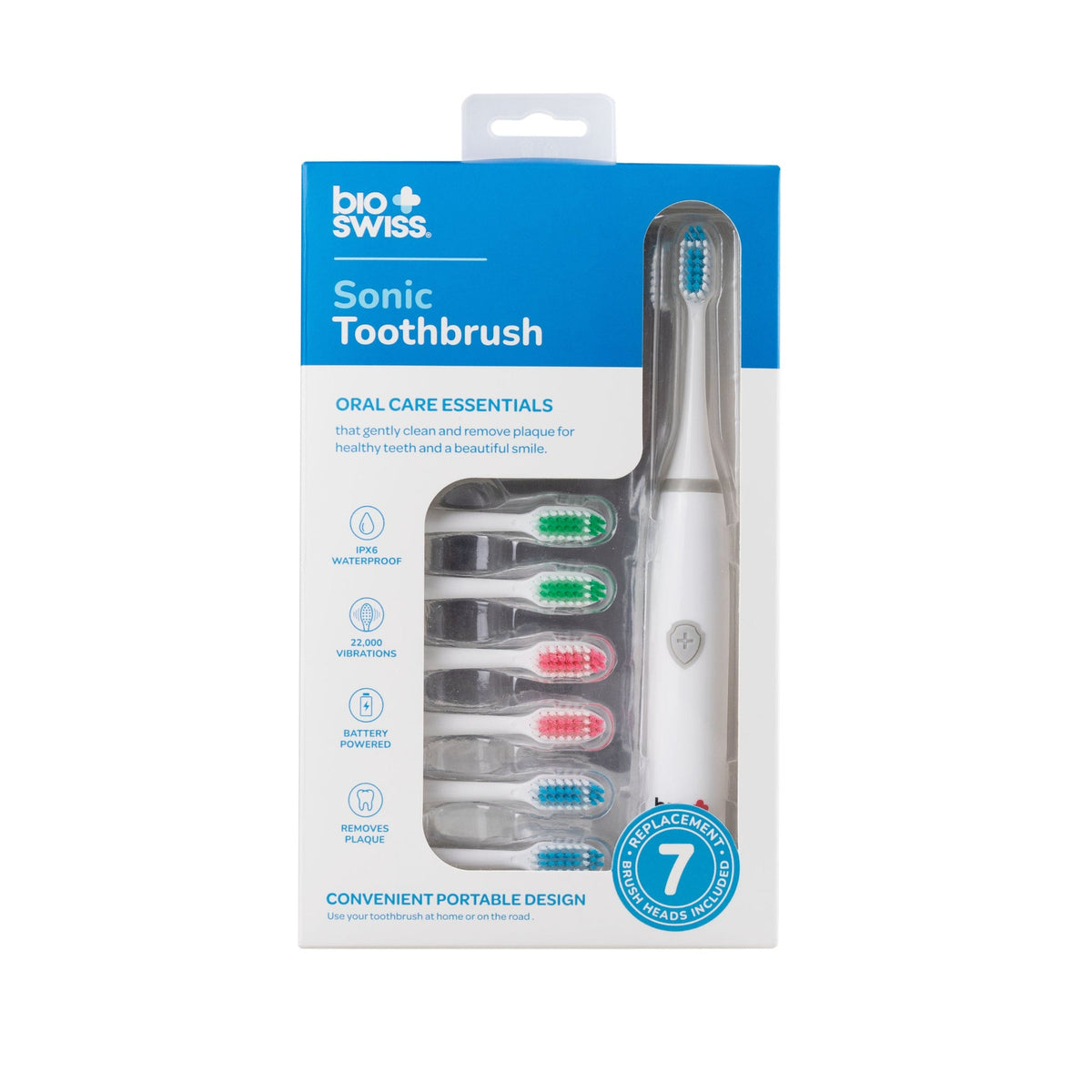 BioSwiss sonic electric toothbrush with seven replacement brush heads