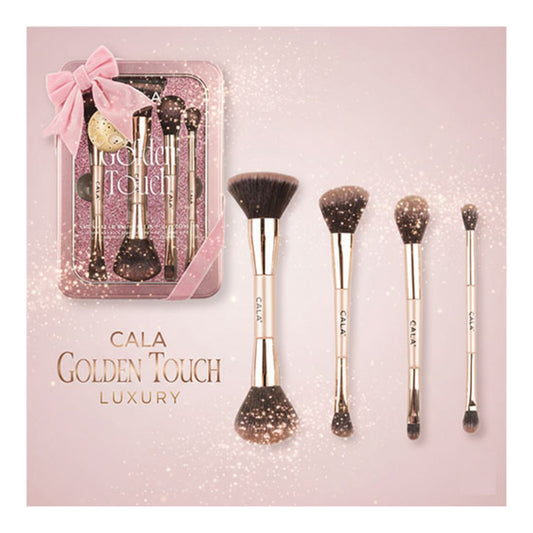 CALA Golden Touch 4-piece makeup brush collection in pink tin case, item 76941