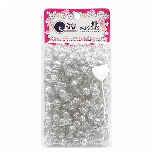 Plastic Hair Beads – Silver Glitter, 14 mm