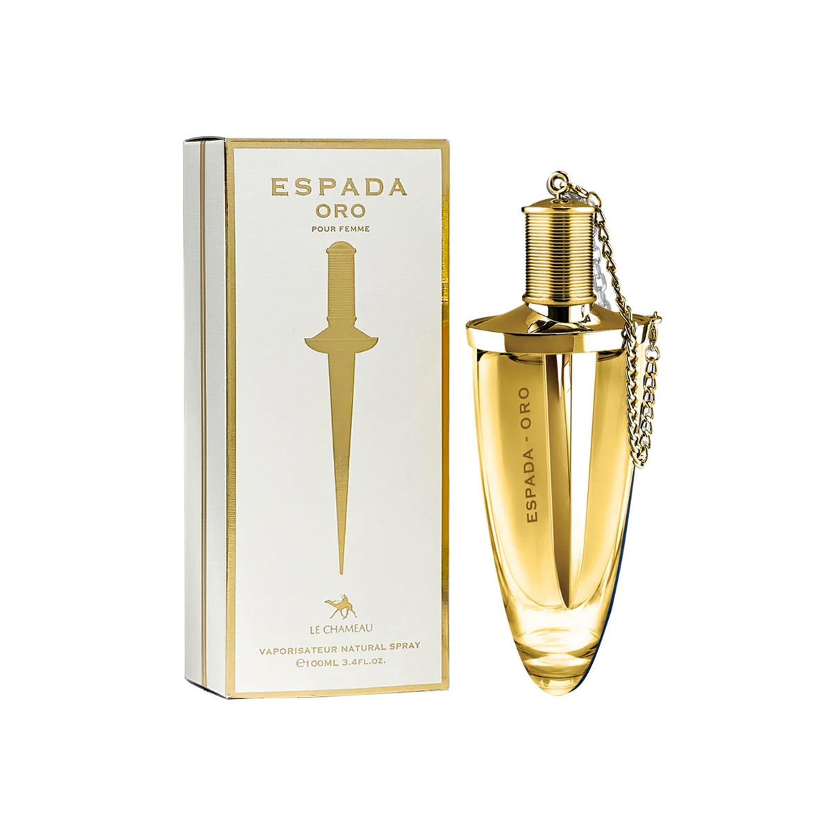 Le Chameau Espada Oro Eau de Parfum – 3.4 oz / 100 mL bottle on white background