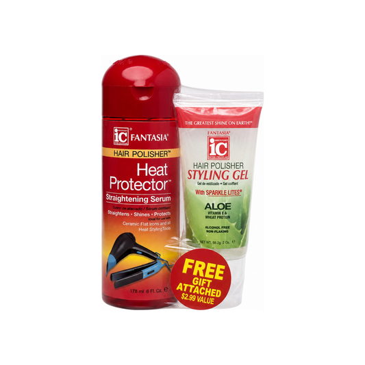 Fantasia IC Heat Protector Straightening Serum 6 oz with Bonus Styling Gel 2 oz