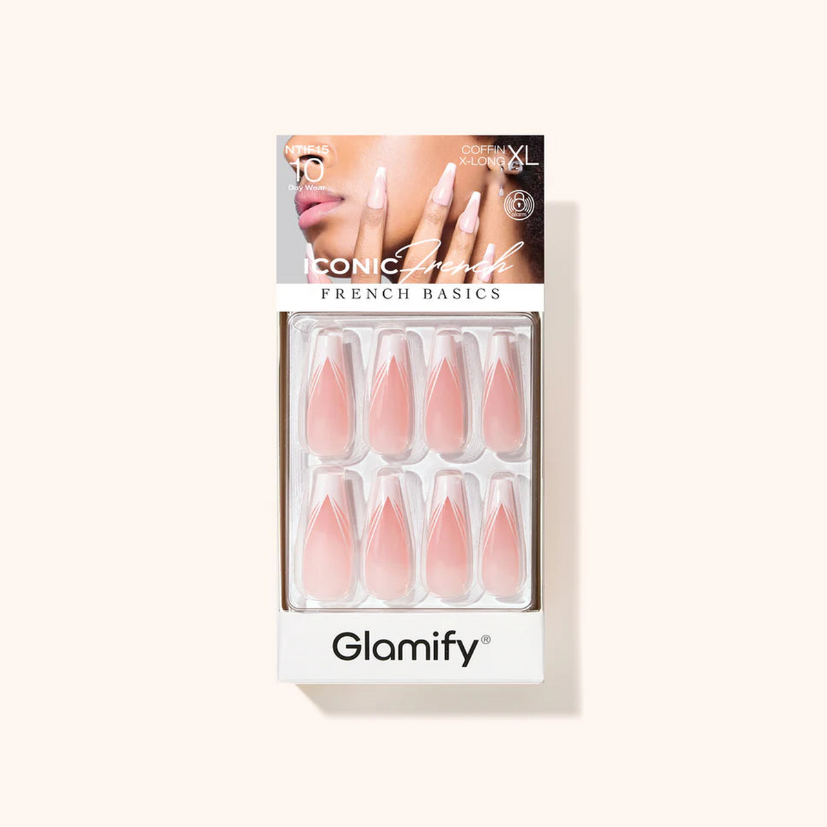 Glamify Iconic French Press-On Nails NTIF15 – Coffin X-Long