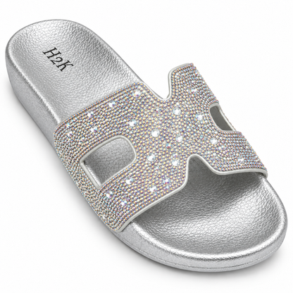 H2K Alpha Silver sandal rhinestone H upper detail