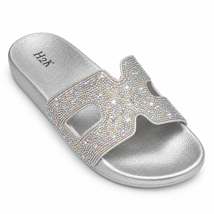 H2K Alpha rhinestone H slide sandal in Silver
