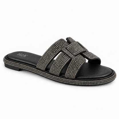 H2K Flex black rhinestone slide sandal side view