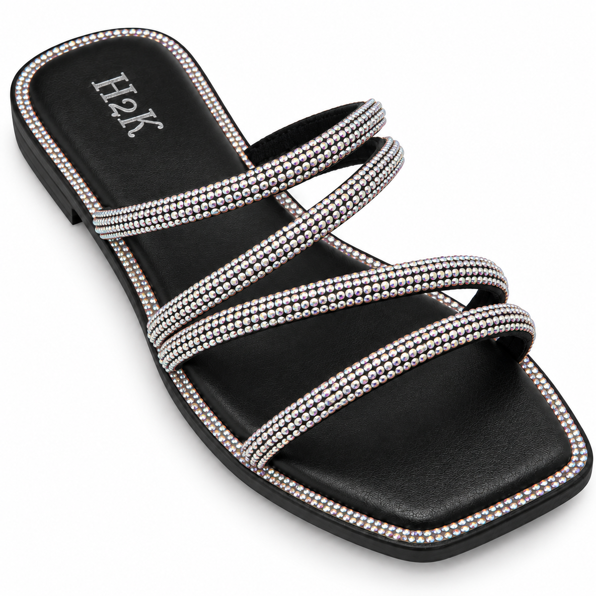 H2K Iris Black sandal crystal strap detail