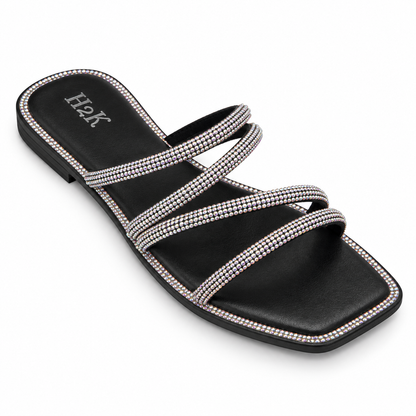 H2K Iris crystal-strap flat sandal in Black