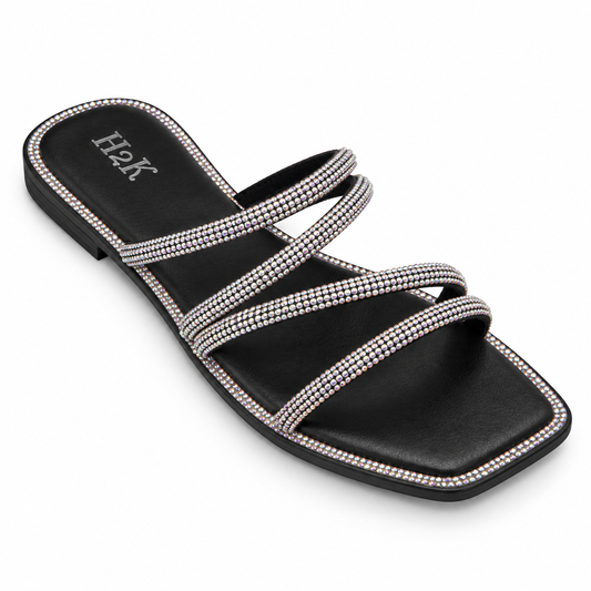 H2K Iris crystal-strap flat sandal in Black
