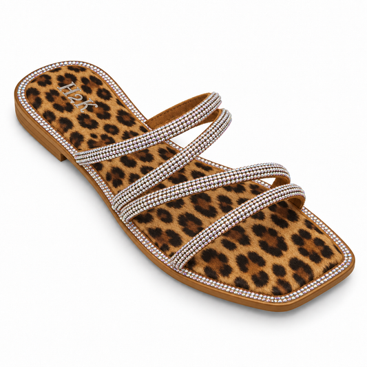 H2K Iris crystal-strap flat sandal in Leopard
