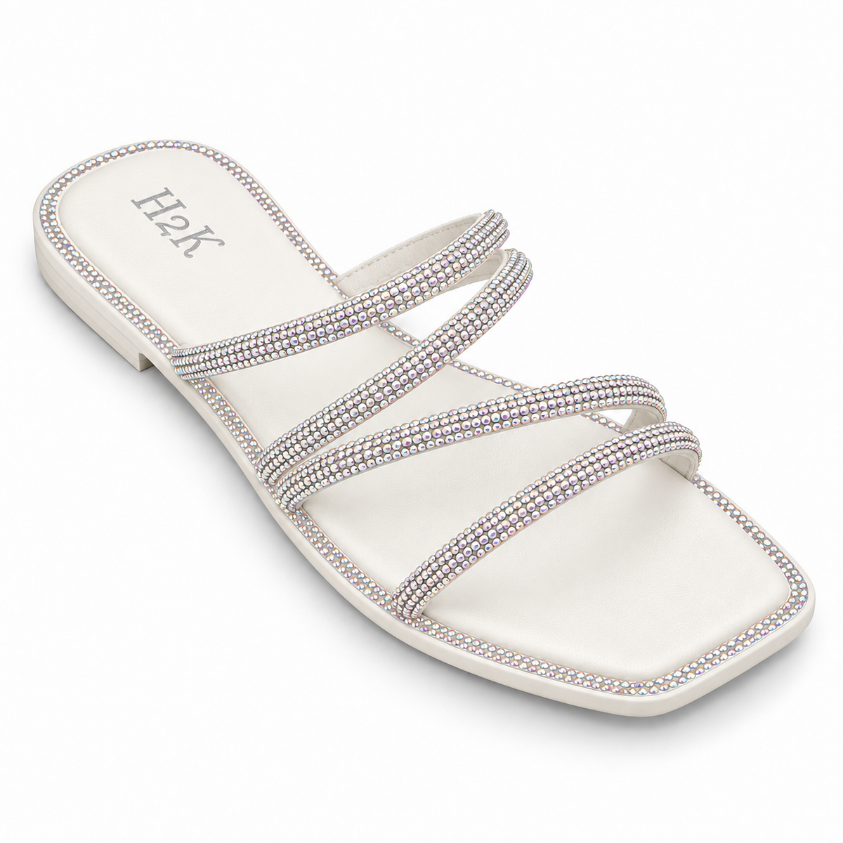 H2K Iris crystal-strap flat sandal in White