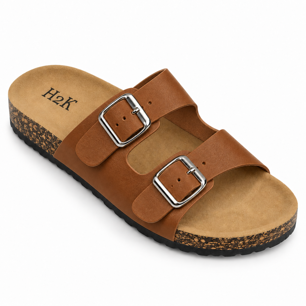 H2K Karen two-buckle comfort slide sandal in Brown