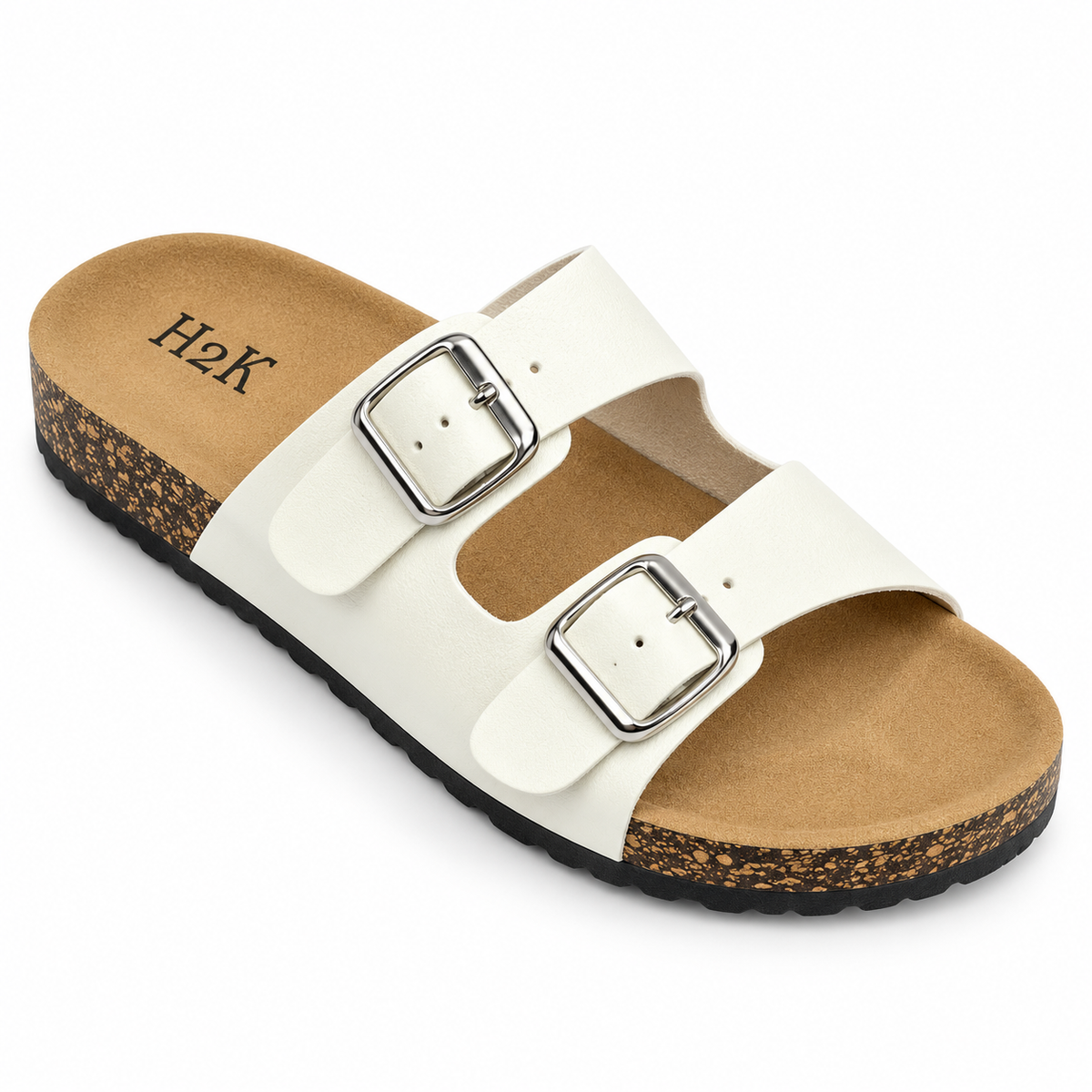 H2K Karen two-buckle comfort slide sandal in White