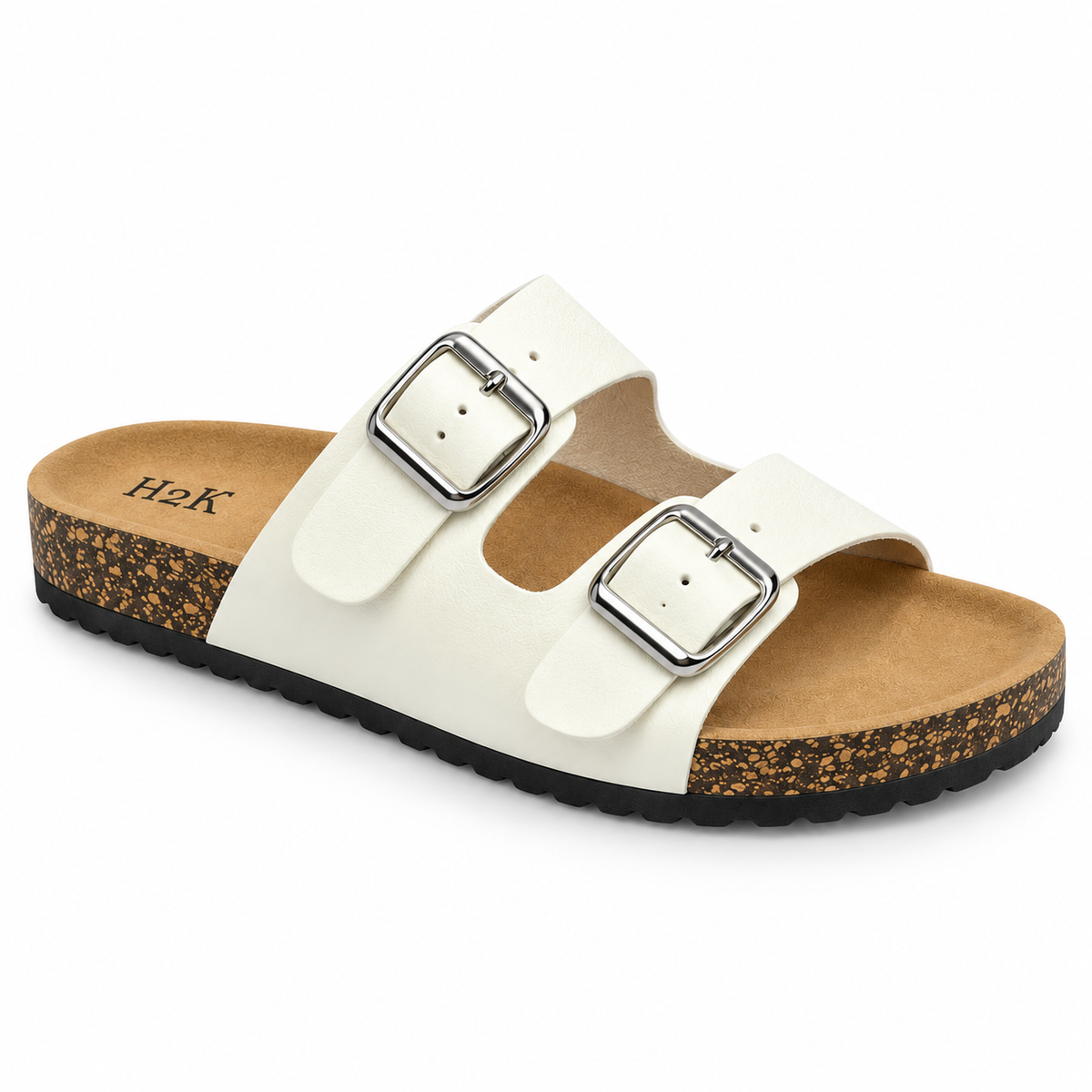 H2K Karen White sandal side profile showing cork sole