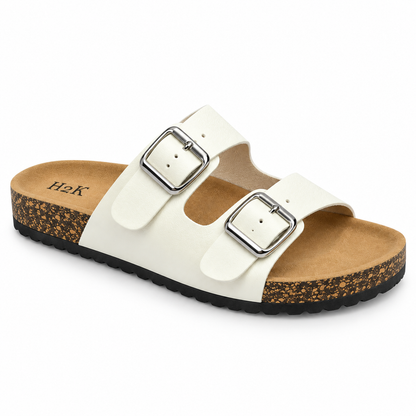H2K Karen White sandal side profile showing cork sole