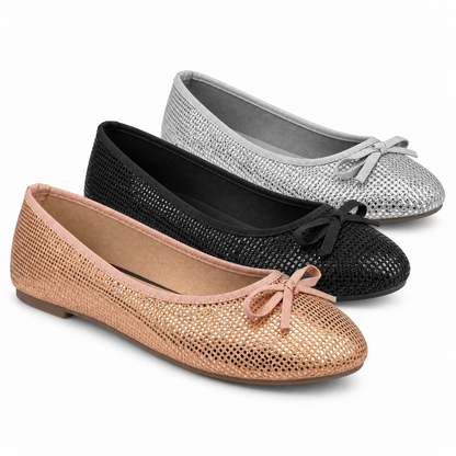 H2K Magic II sparkle ballet flats in Rose Gold, Black, and Silver