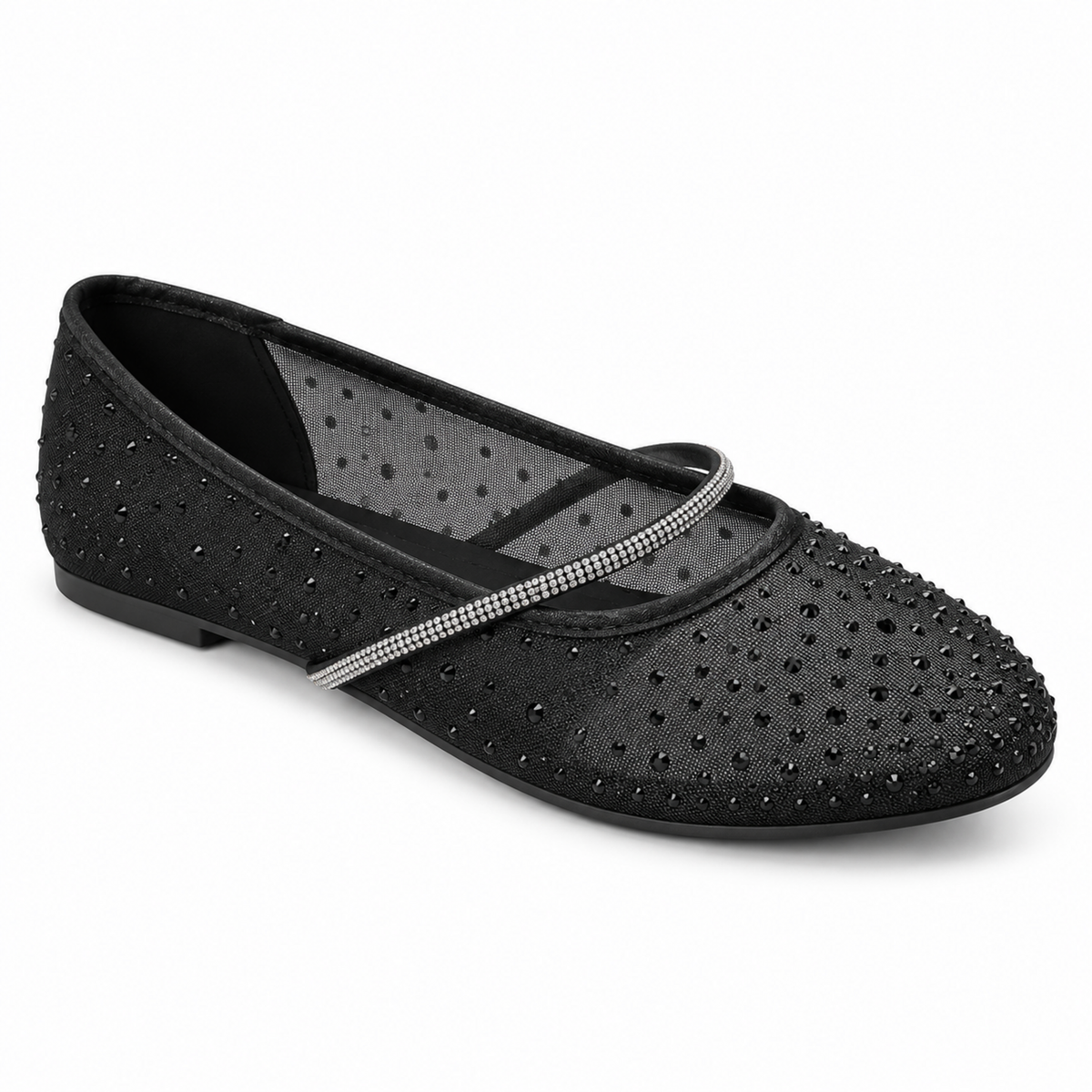 H2K Magic III black rhinestone mesh ballet flat