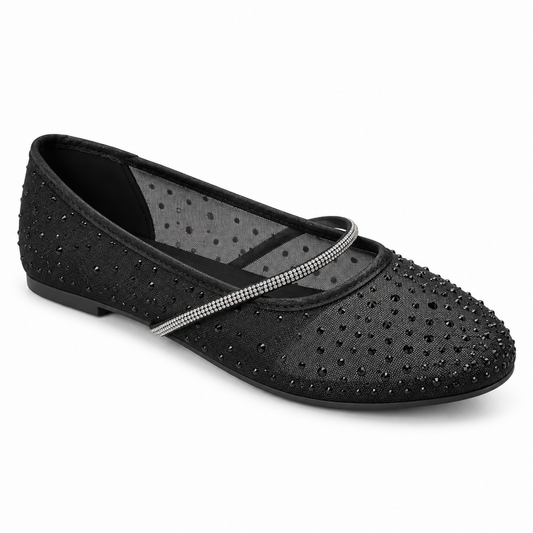 H2K Magic III black rhinestone mesh ballet flat