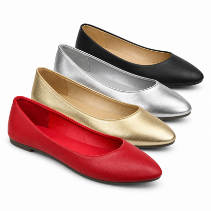 H2K Muse ballet flats in Red, Gold, Silver, and Black Matte