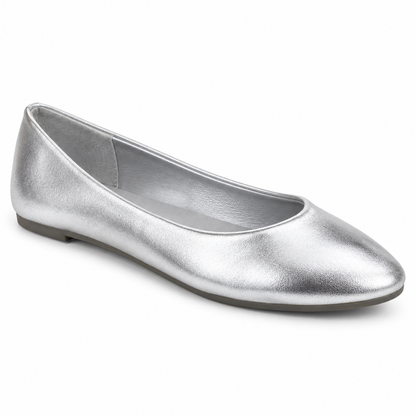 H2K Muse metallic ballet flat in Silver with elongated almond toe