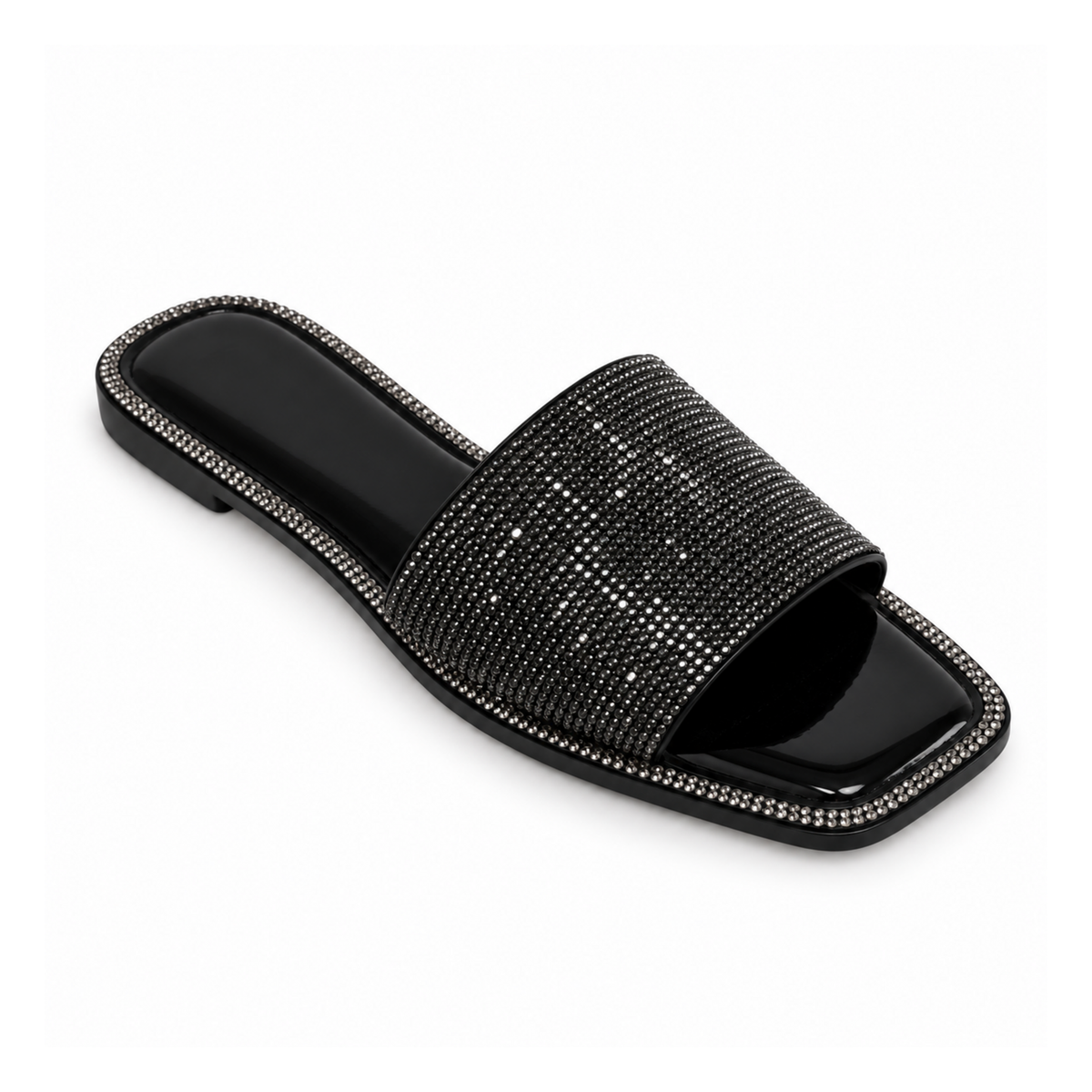 H2K Summer rhinestone slide sandal in Black - main view