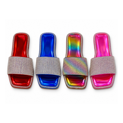 H2K Summer rhinestone slide sandals in Red, Blue, Rainbow and Pink