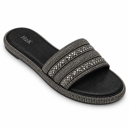 H2K Swan embellished slide sandal in Black - main view