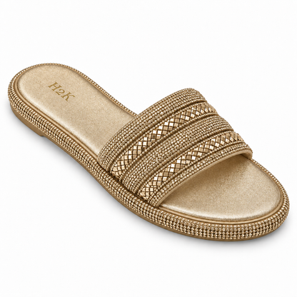 H2K Swan embellished slide sandal in Gold - main view