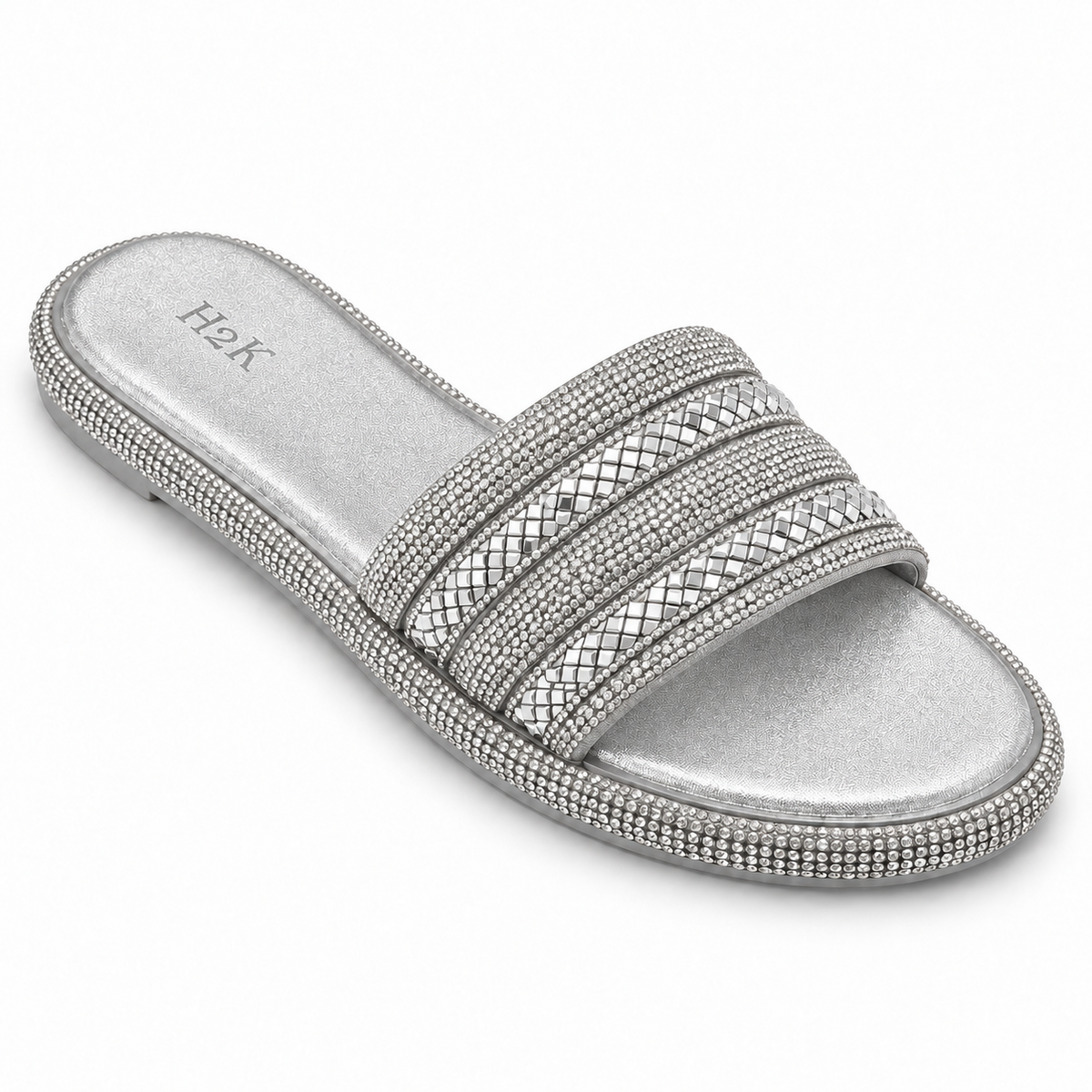 H2K Swan embellished slide sandal in Silver - main view