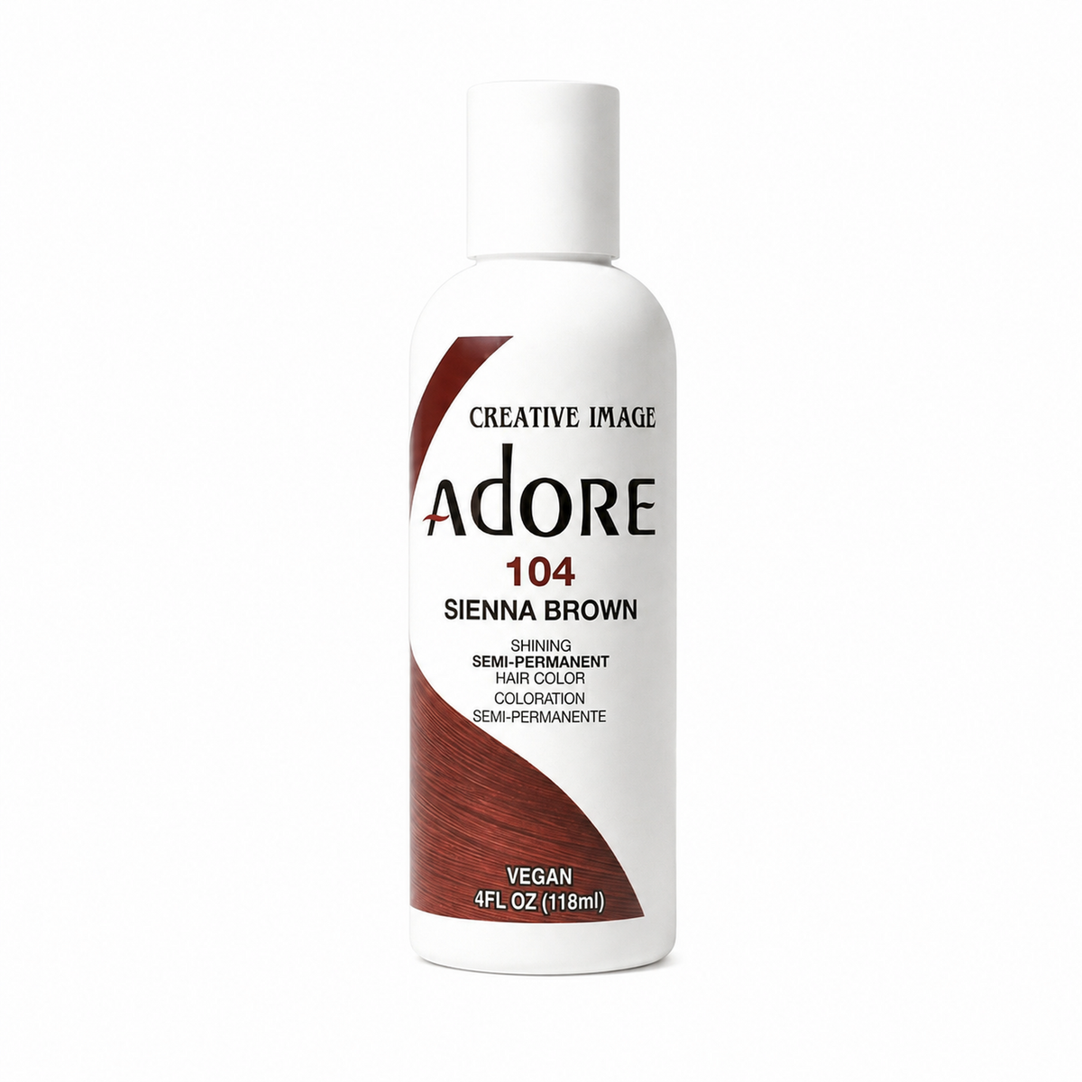 Adore Semi-Permanent Hair Color #104 Sienna Brown semi-permanent hair color 4 fl oz on white background