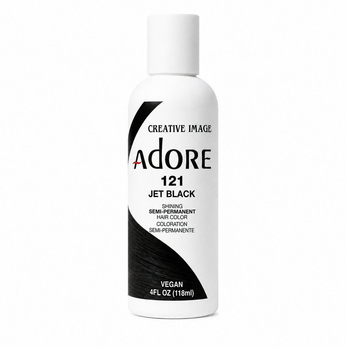 Adore 121 Jet Black semi-permanent hair color 4 fl oz on white background