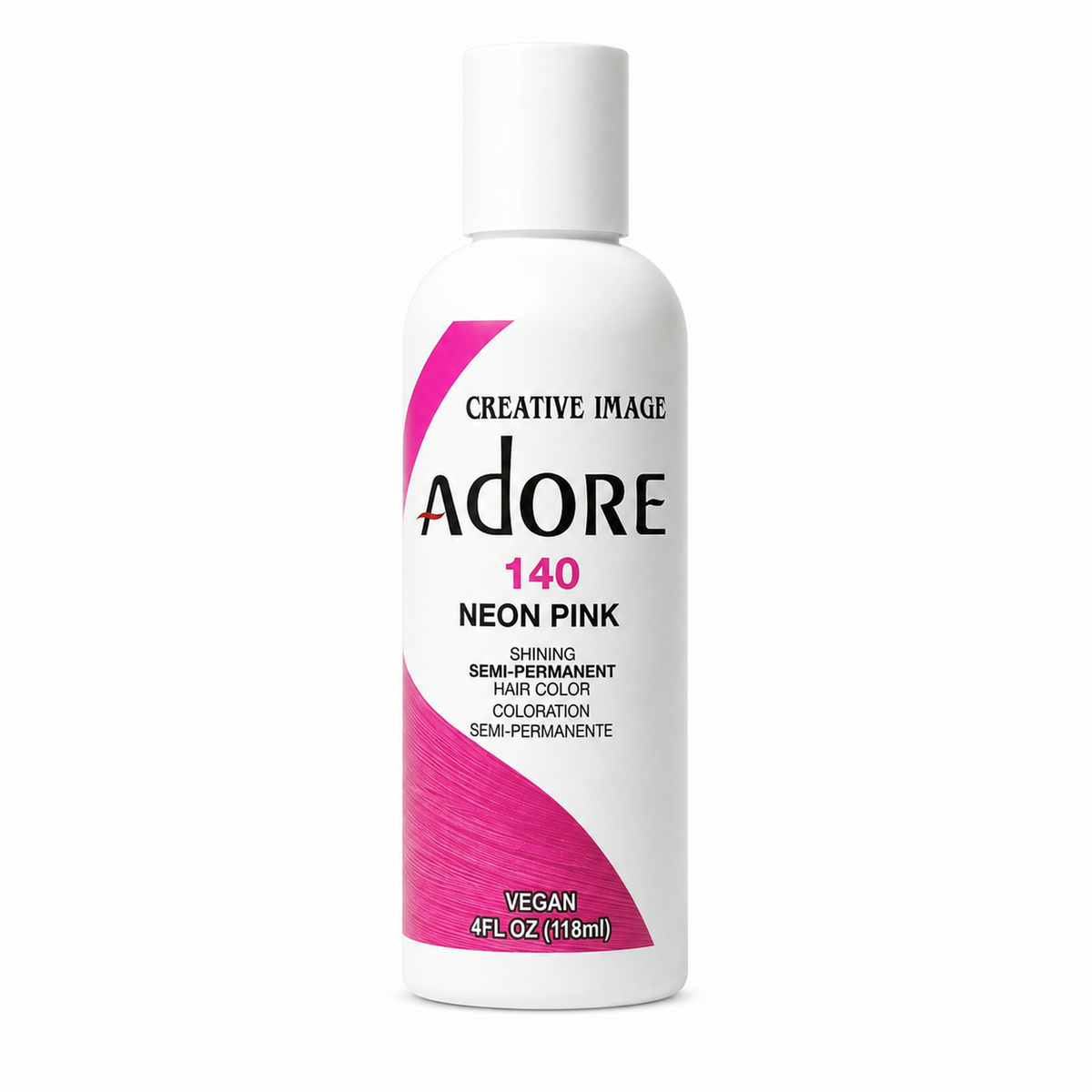 Adore #140 Neon Pink semi-permanent hair color 4 fl oz on white background
