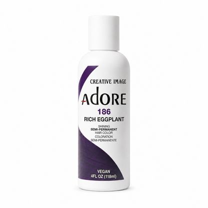 Adore #186 Rich Eggplant semi-permanent hair color 4 fl oz on white background