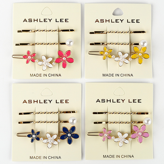 Ashley Lee Floral Hair Pin Set – Assorted Colors