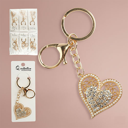 CL Heart Rhinestone Keychain – Gold Tone
