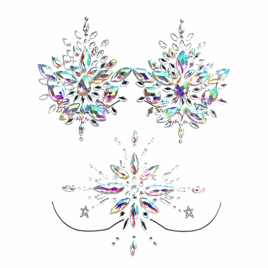 Iridescent floral face and body gem sticker