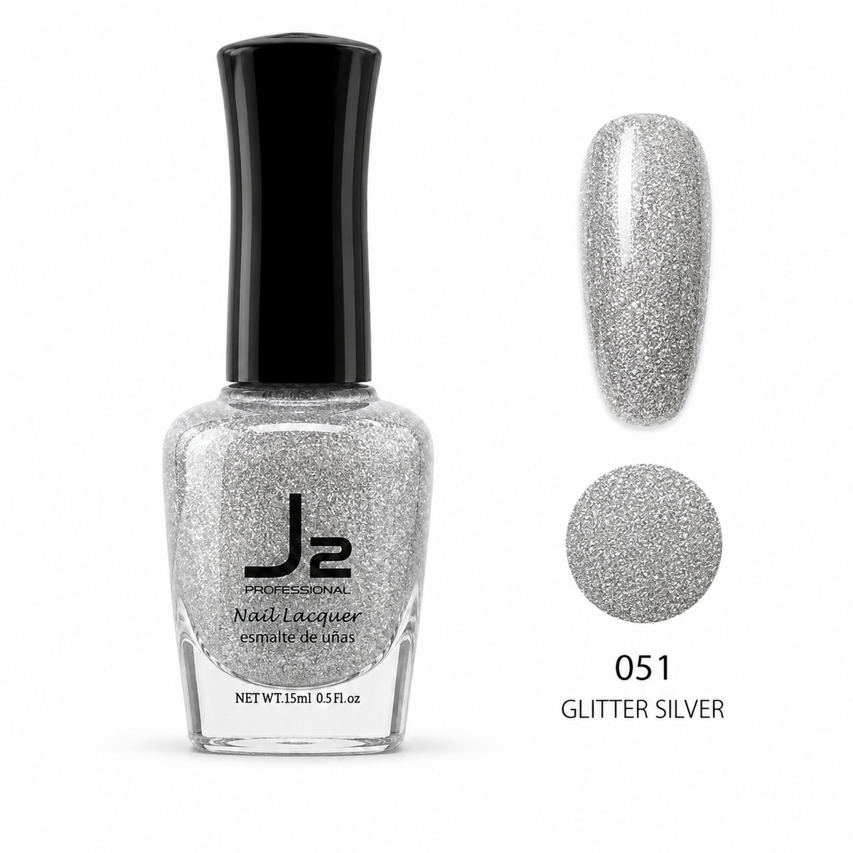 J2 Professional Nail Lacquer 051 Glitter Silver – nail color swatch