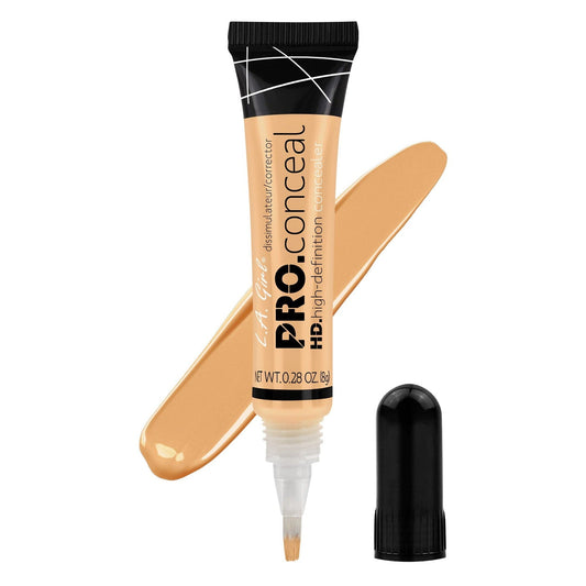 L.A. Girl HD Pro.Conceal Yellow Corrector GC991 color corrector tube with brush-tip applicator and shade swatch