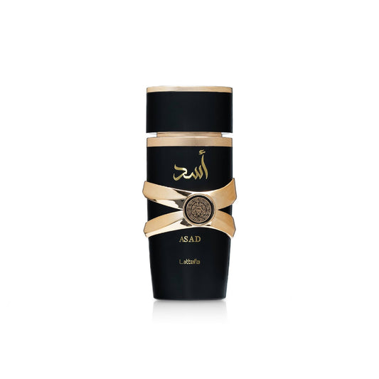 Lattafa Asad Eau de Parfum for Men 3.4 oz 100 mL bottle on white background