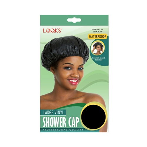 LQQKS Waterproof Large Vinyl Shower Cap Black