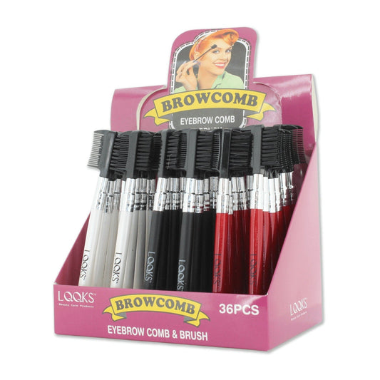 LQQKS mini eyebrow comb and brush 36-piece display, model 6M-EB/3031