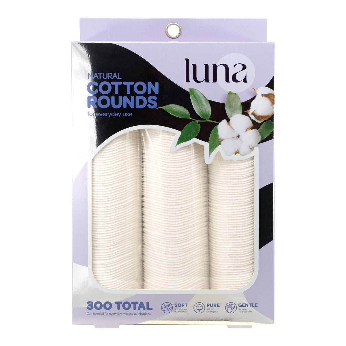 Luna natural cotton rounds in 300-count retail package