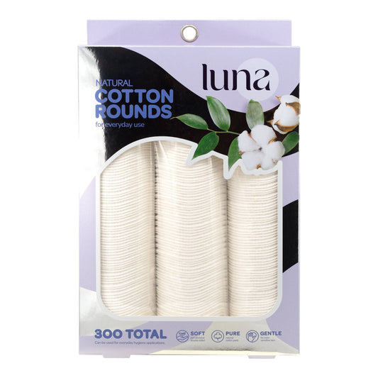 Luna natural cotton rounds in 300-count retail package